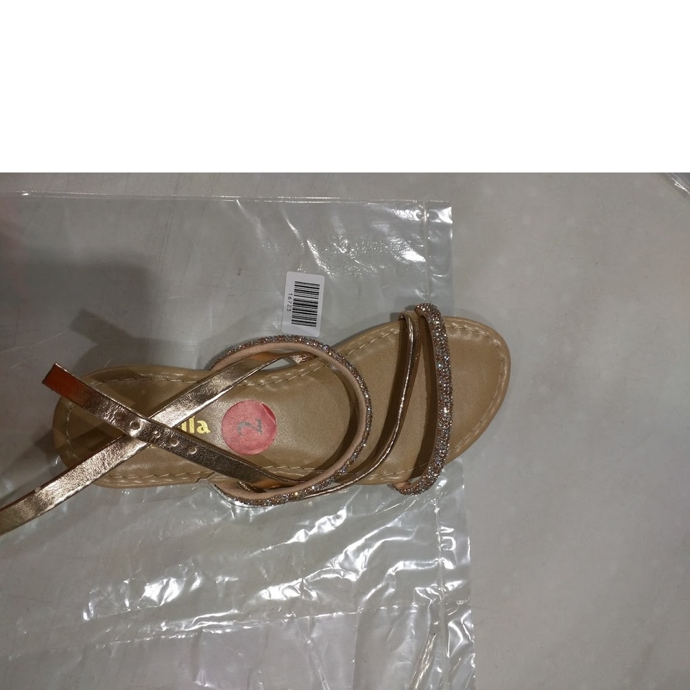 Mariella Girls Strappy Sandals Rhinestones Faux Leather Rose Gold Size 2